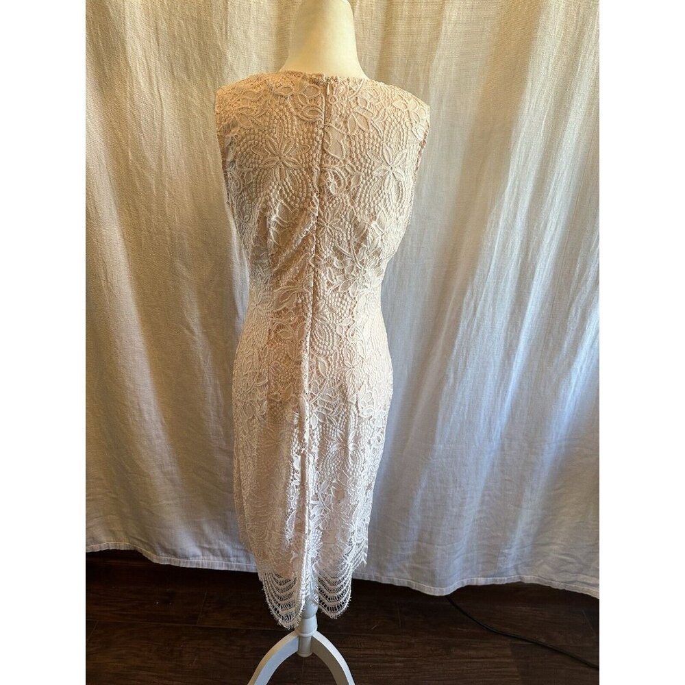 Sharagano Lace Sheath Dress Women 8 Pink Sleeveless Modest Lined Scalloped Hem - Picture 8 of 12